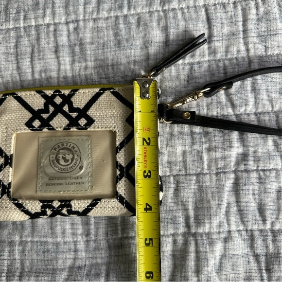 Spartina 449 Cream & Black Zip Wristlet Natural Linen Genuine Leather - Picture 10 of 12